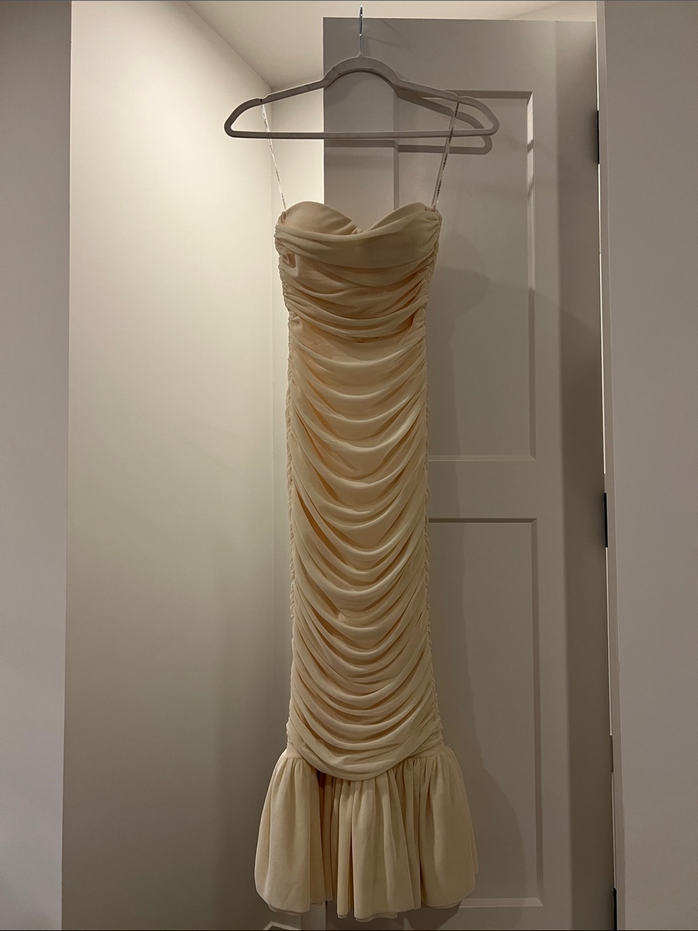 Rare London Strapless Ruched Mermaid Gown in Cream